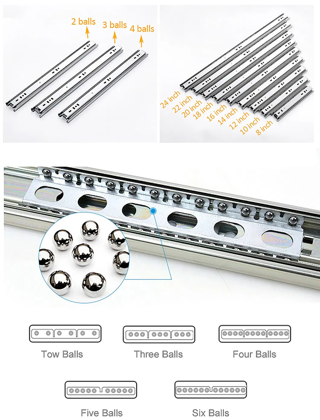 Furniture Hardware New Products Stainless Steel/Iron 35/45mm Three Fold Ball Bearing Soft Self Close Full Extension Runner Drawer Slides Telescopic Channel